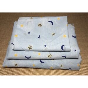 Vtg Y2K SPRINGS Celestial Sheet Set QUEEN Moon Stars Blue Yellow Whimsigoth